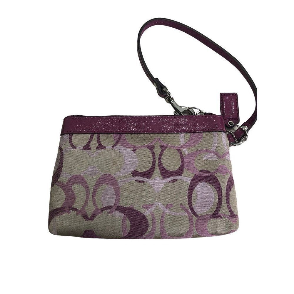 Coach Ashley Purple Wristlet Purse Canvas Leather Trim - Picture 2 of 3